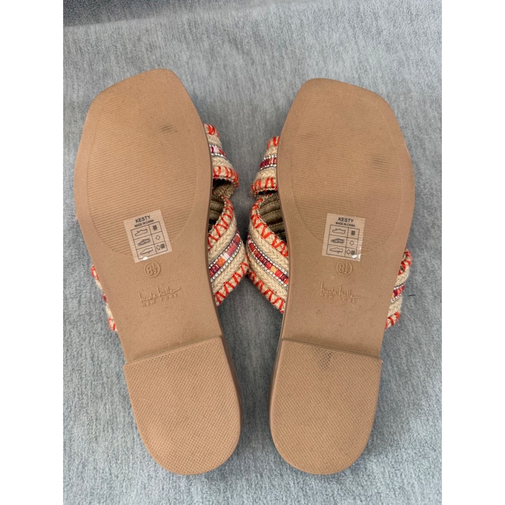 Nicole Miller‎ Kesty Slide Sandal 8.5 Tan Orange Boho Rhinestone Jute Espadrille - Picture 7 of 8
